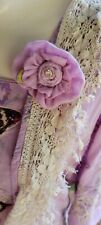 LOVELY IN LAVENDER Ribbon Work Vintage Trim Flower with Rhinestone Center picture