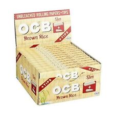 OCB Brown Rice Rolling Papers W/ Tips | 24pc Display (Slim) picture