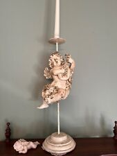 Vintage Antique color Cherub angel with lute Candle Holder Figurine 17” picture