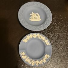 Set of 2 WEDGWOOD Blue Jasperware Trinket Dish and Ashtray picture