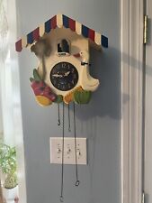 Vintage Maruman Musical Alarm Cuckoo Wooden Clock Japan Kiddy Farm Duck Veggies picture