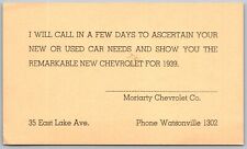 Watsonville California 1939 Ad Postcard Moriarty Chevrolet Car Dealership picture