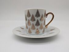 Set of 4 Christmas Tree Espresso Cup Saucer Gold Leaf Trees Centurion Collection picture