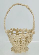 Vintage Crochet Basket White Cotton 3.5