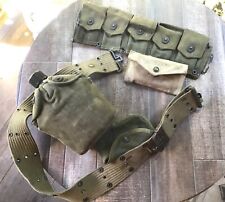 Korean War canteen with cup belt + WW2 partial cartridge belt w. Medic ? pouch picture