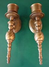 2 Nice Vintage Solid Brass Wall Hanging Mount Sconces Single Candle Stick Holder picture
