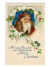 1927 Christmas Postcard Santa With Brown Fur On the Hood and Jacket Embossed picture