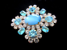 Gorgeous Czech Rhinestone Glass Button Stunning   Turquoise & Crystal Clear picture