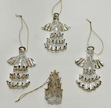 Vintage Hand Spun Glass Angel & Christmas Tree Ornaments Gold Red Green Set Of 4 picture
