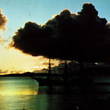 Vintage 1950s Training Ship Danmark Sailboat Sunset Dusk Postcard Virgin Islands picture