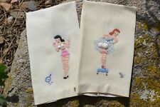 VTG set 2 Risqué Naughty Appliqué Tea Towel Maderia Embroidered Padded Assets picture