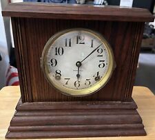 antique mantel clock in oak case made in Boston MA picture