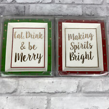 DEI Christmas Trinket Trays Set of 2 Eat Drink Be Merry Making Spirits Bright  picture