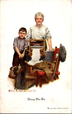 Vintage 1917 Artist/signed Chas MacLellan Successful Farming Boy Grandma Dog Gun picture