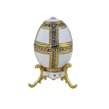 White Gold Egg Trinket Box Jewelry with Stand Keepsake Collectible Bejeweled picture