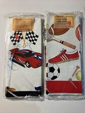 Lot Of 2 Vintage Paper Art Table Cloth Race Cars & Sports Soccer New 54