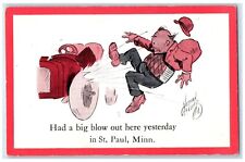 c1910 Had Big Blow Out Yesterday Tire Explode St. Paul Minnesota Humor Postcard picture