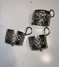 Vtg Ocean Tea Glass Holder Silver Tone Set of 3 Made in England picture