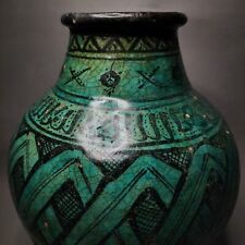 A 12TH-13TH CENTURY IMPORTANT LARGE KASHAN POTTERY TURQUOISE KUFIC VESSEL.  picture
