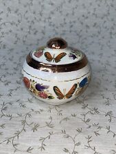 Vintage Copper Trinket Box Hand Painted Enamel Decoration Butterflies Flowers picture