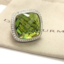 David Yurman Sterling Silver Albion 20mm Peridot & Diamond Ring Size 6 picture