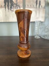 Vintage Hand Carved Wooden Etched Vase 8