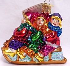 OWC Old World Christmas Blown Glass Children on Sled #10124 trio snow winter fun picture
