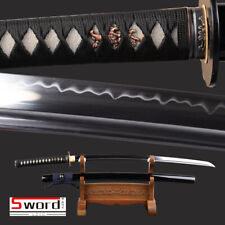 Clay Tempered Japanese Samurai Katana Sword Black Plum Flower Kashira Real Hamon picture