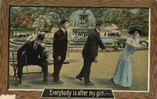 Romance 1911 Everybody is after my girl Antique Postcard 1c stamp Vintage picture