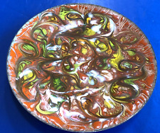 Vintage MCM Abstract Swirl Orange Yellow Green Enamel Copper Plate Signed picture