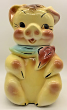 Vintage 1950s Pig Cookie Jar No Overalls MCM Kitchen Yellow Piggy Scarf Large picture