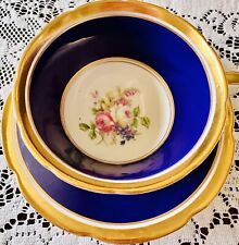 Vintage Collingwood Cobalt Blue Gold Rose Floral Cup & Saucer; Teacup England picture