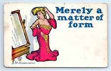 Busty Blonde Curvy Woman MERELY A MATTER OF FORM Mirror Postcard c.1907 Unposted picture