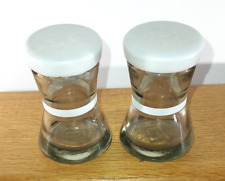 Vintage Clear Glass Salt & Pepper Shakers With White Plastic Caps 2
