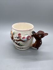 Vintage Sip N' Whistle Milk Mug Japan 3.5” Deer Bird Ceramic Vtg Cup Teacup picture