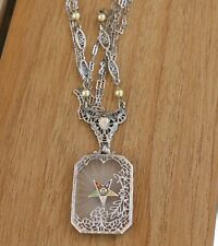 VTG Art Deco Order Of The Eastern Star Camphor Glass Sterling Necklace ~AS IS~ picture
