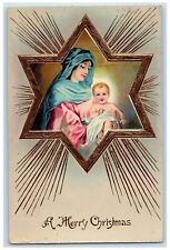 c1910's Christmas Baby Jesus Mary Religious Gel Gold Gilt Embossed Postcard picture