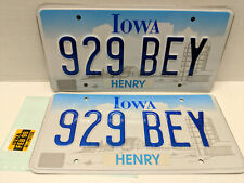 Iowa License Plate Pair - Expired 1998 -  929 BEY Henry Co. - Never on Car picture