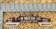 1960 Era C&M Motor Co Dealership Marshall Missouri License Plate Topper ALPCA picture