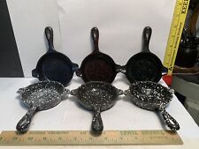 LOT OF 6 NOVELTY WAGNER WARE CAST IRON MINI SPECKLED ENAMELED SKILLET ASH TRAYS picture
