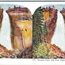 c1900s Yosemite Valley, California Nevada Falls Waterfall Stereo Card CA Cal V19 picture