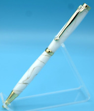 Fancy Slimline Gold Finish Ballpoint pen in Pearl & White Swirls picture
