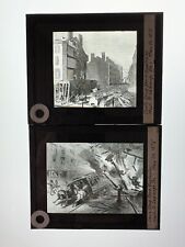 2 Glass Slides Illustrations Explosion Fire Dow’s Drugstore Boston Mass May 1875 picture