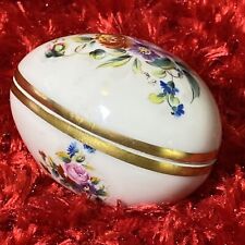 VTG Limoges Porcelain Hand Painted Egg Shape Trinket Castel France Sign MJ. READ picture