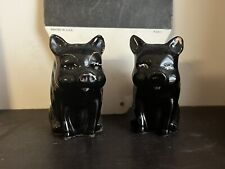 Pair Black Pigs Salt and Pepper Shakers Vintage Redware picture