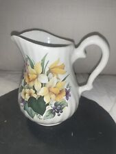 Vintage Royal Caldone Pitcher made in England White w/ Floral Daffodils 6