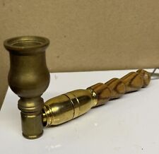 Antique brass Bowl Wood Pipe Hippi 5 inch With Roach Clip Unused picture