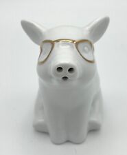 TARGET Threshold Ceramic Pig White With Gold Glasses Salt or Pepper Shaker picture