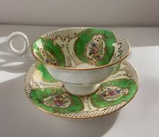 Vintage REGENT FENTON TEA CUP SAUCER - Green & FLOWERS English Bone China picture