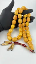 Huge Vintage Yellow Amber Bakelite Islamic Prayer Rosary Veins 33 Beads 254gr picture